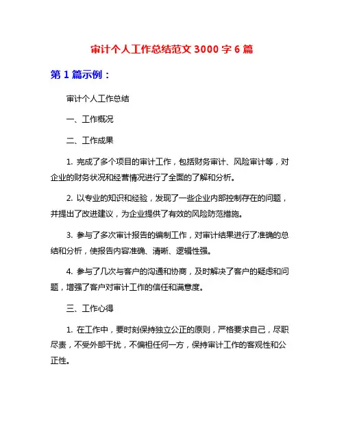 审计个人工作总结范文3000字6篇