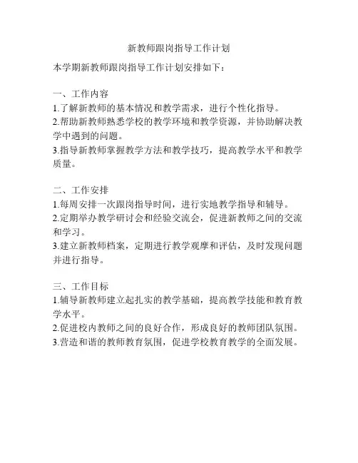 新教师跟岗指导工作计划