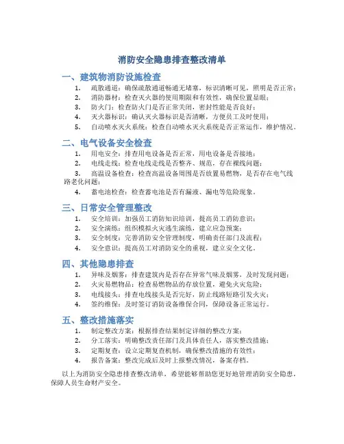 消防安全隐患排查整改清单