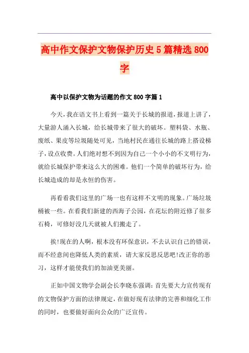 高中作文保护文物保护历史5篇精选800字