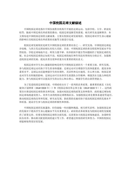 中国校园足球文献综述