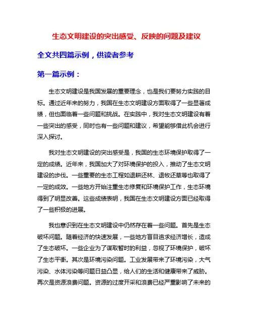 生态文明建设的突出感受、反映的问题及建议