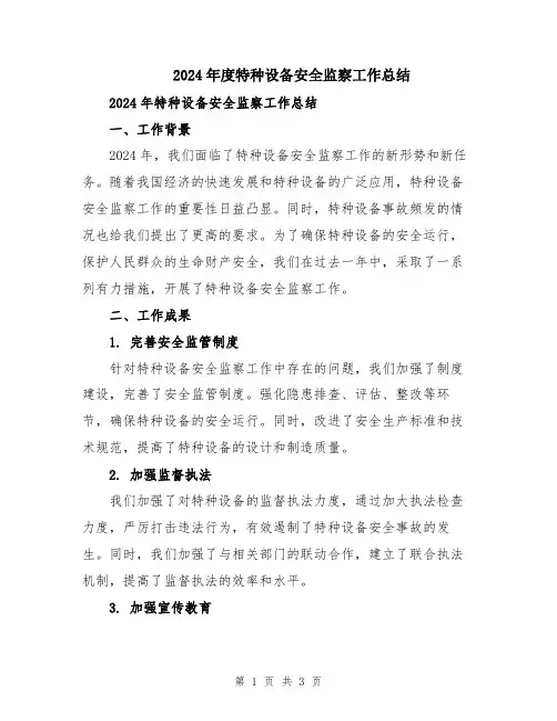 2024年度特种设备安全监察工作总结