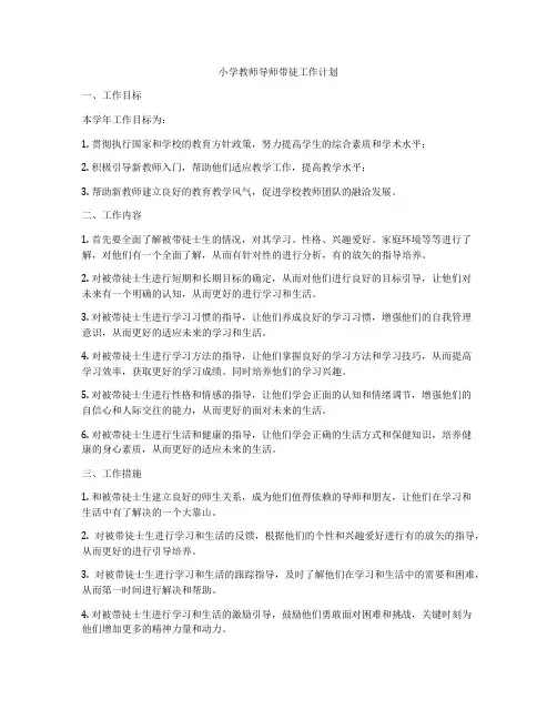 小学教师导师带徒工作计划