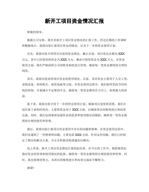 新开工项目资金情况汇报
