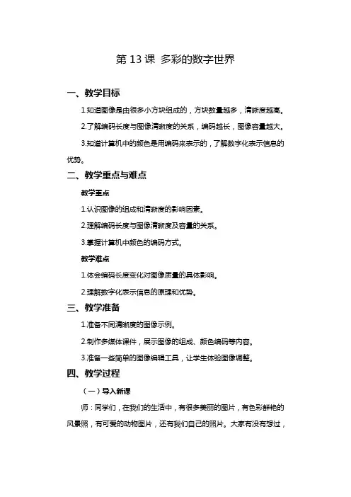 义务教育版(2024)信息技术四年级上册 第13课 多彩的数字世界 教案