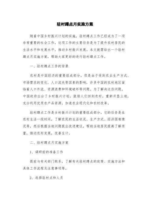 驻村蹲点月实施方案