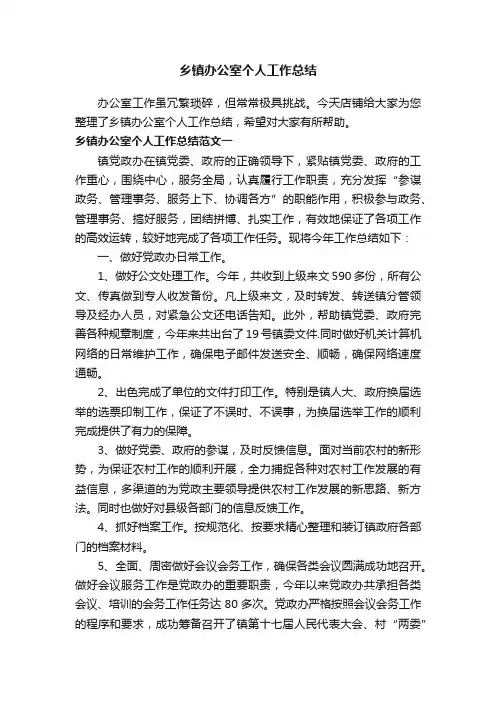 乡镇办公室个人工作总结
