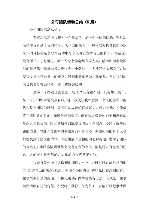 公司团队活动总结(5篇)