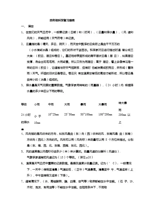 教科版四年级上册科学复习提纲.doc