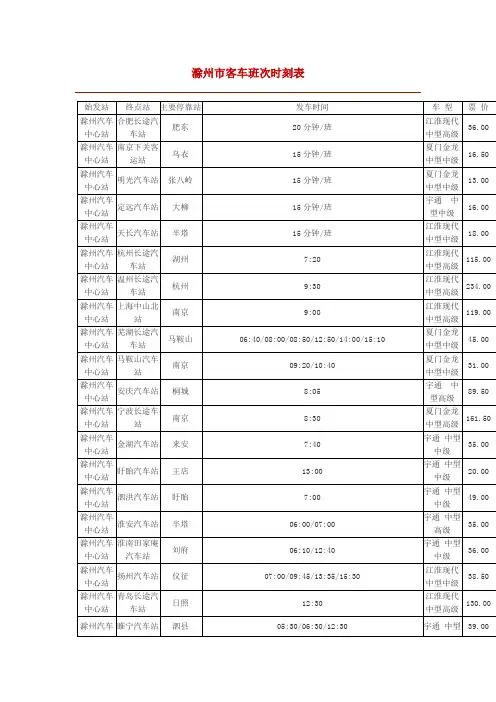 滁州汽车站时刻表
