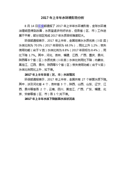 2017年上半年水环境形势分析