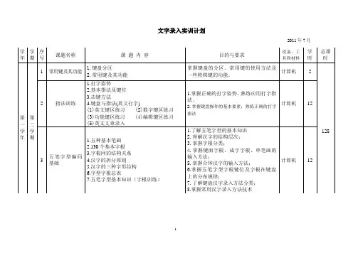 《文字录入》实训计划2011.07