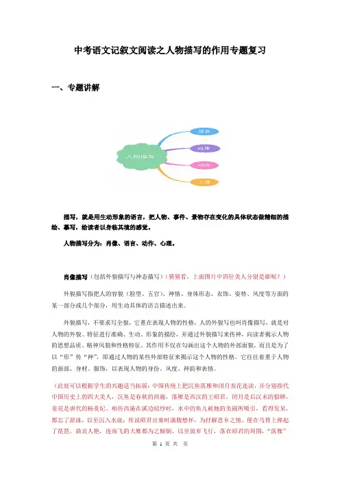 中考语文记叙文阅读之人物描写的作用专题复习答案 (1)