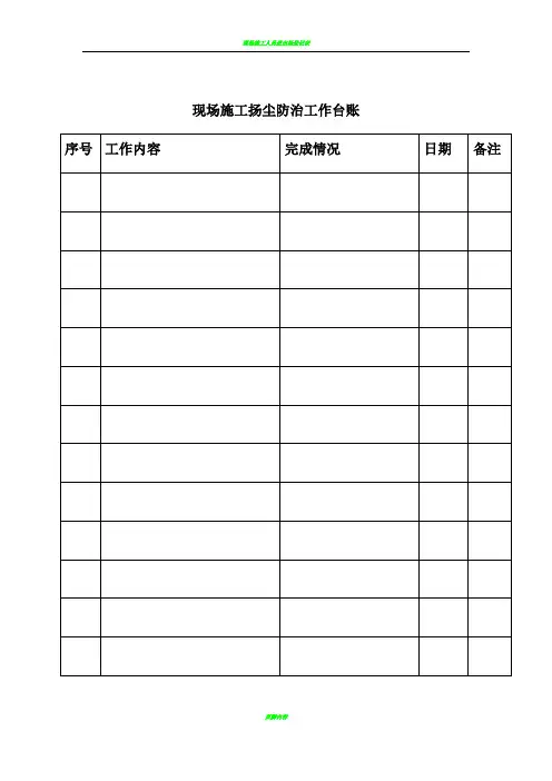 现场施工扬尘防治工作台账及表格
