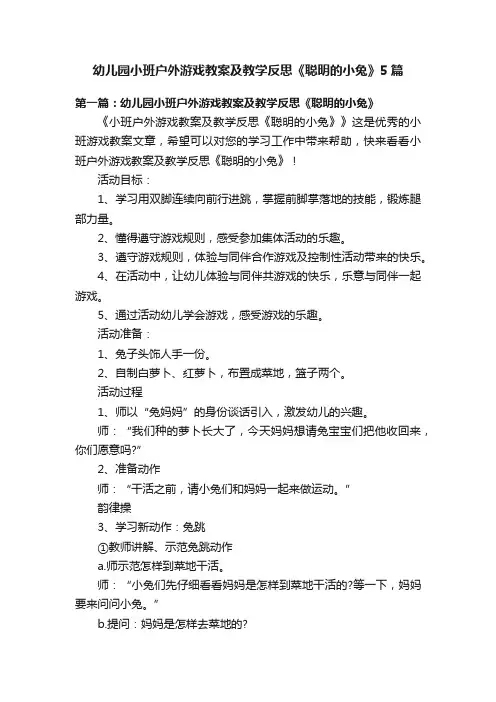 幼儿园小班户外游戏教案及教学反思《聪明的小兔》5篇