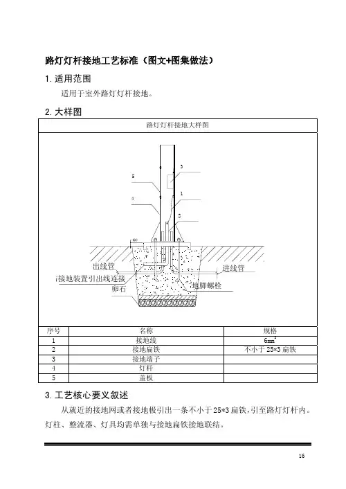 路灯灯杆接地工艺标准(图文+图集做法)