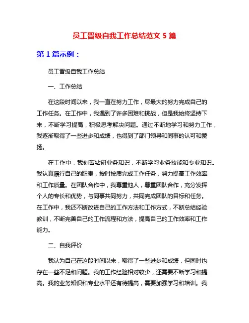 员工晋级自我工作总结范文5篇