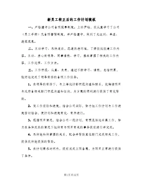 新员工转正后的工作计划模板(5篇)