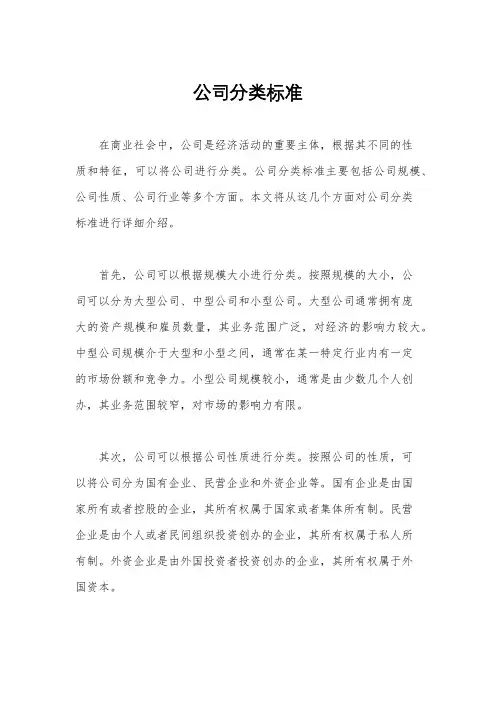 公司分类标准