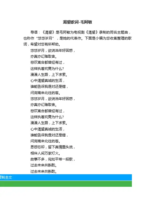 渴望歌词-毛阿敏