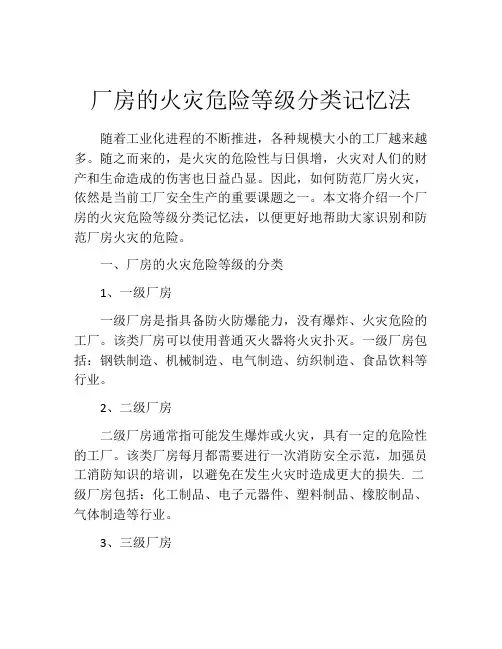 厂房的火灾危险等级分类记忆法