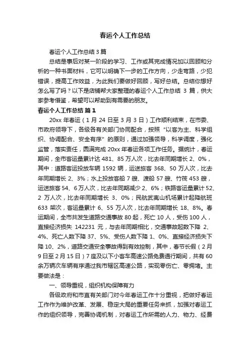 春运个人工作总结