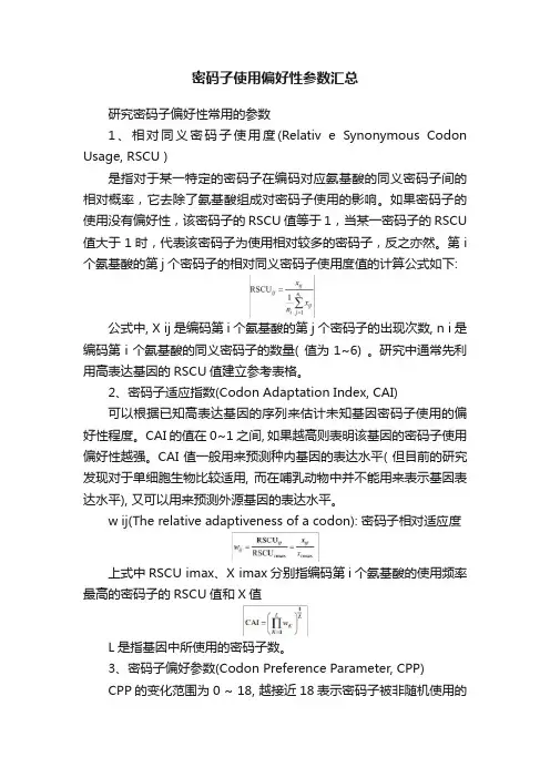密码子使用偏好性参数汇总