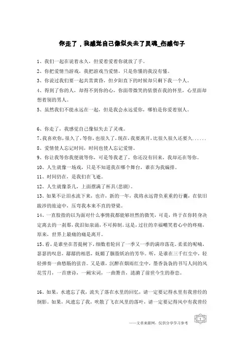 你走了,我感觉自己像似失去了灵魂-伤感句子