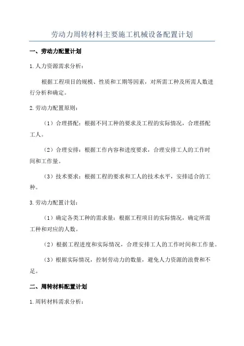 劳动力周转材料主要施工机械设备配置计划