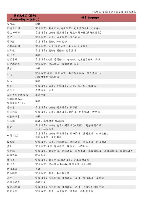 (完整word版)非洲各国官方语言及方言
