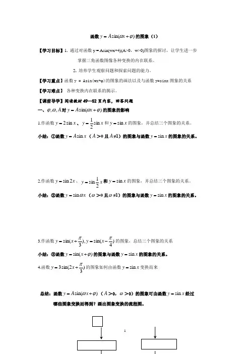 函数y=Asin(wx+)的图象   学案  导学案  课件
