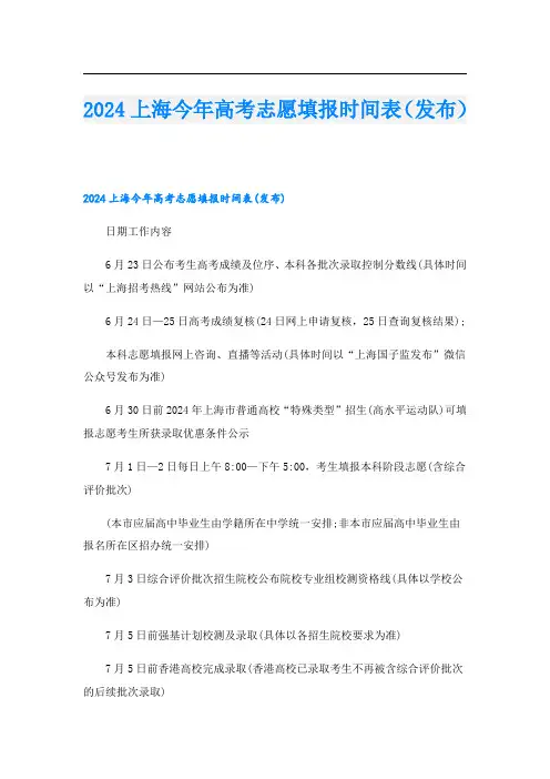 2024上海今年高考志愿填报时间表(发布)
