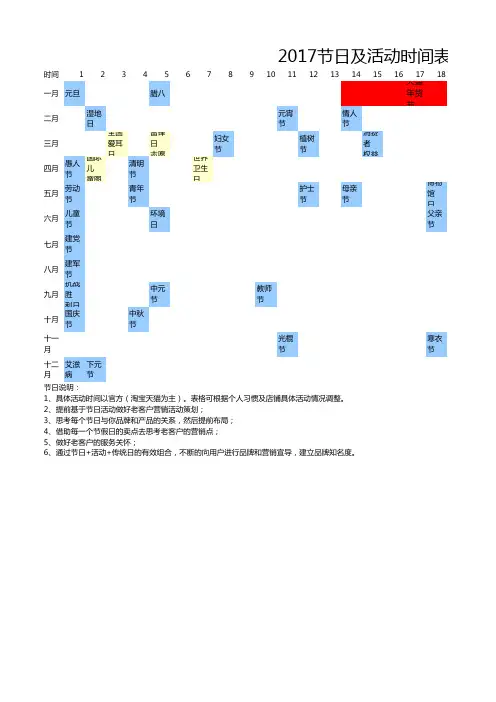 2017年节假日及天猫活动时间