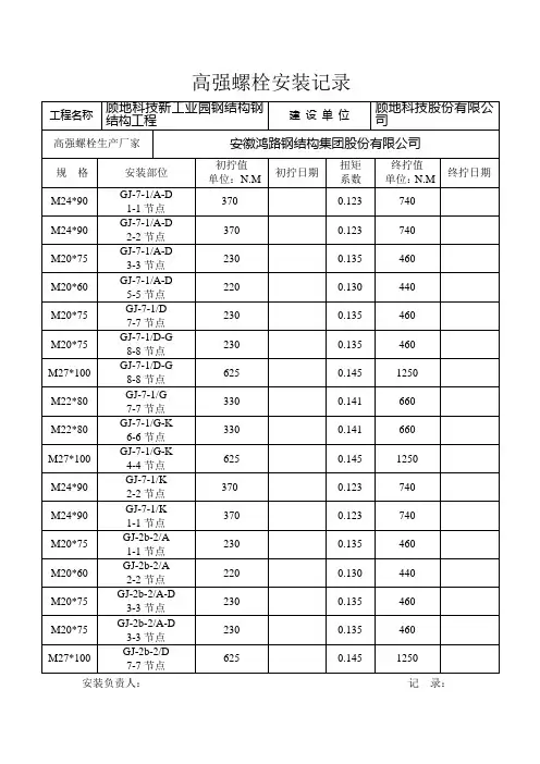 高强螺栓安装记录