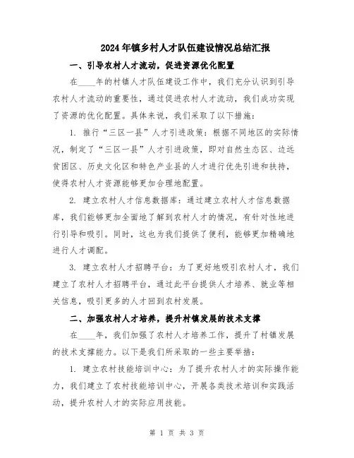 2024年镇乡村人才队伍建设情况总结汇报 (2)