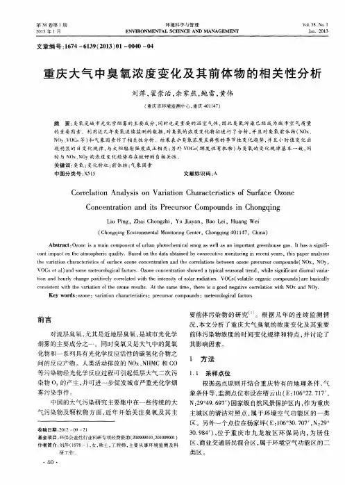 重庆大气中臭氧浓度变化及其前体物的相关性分析