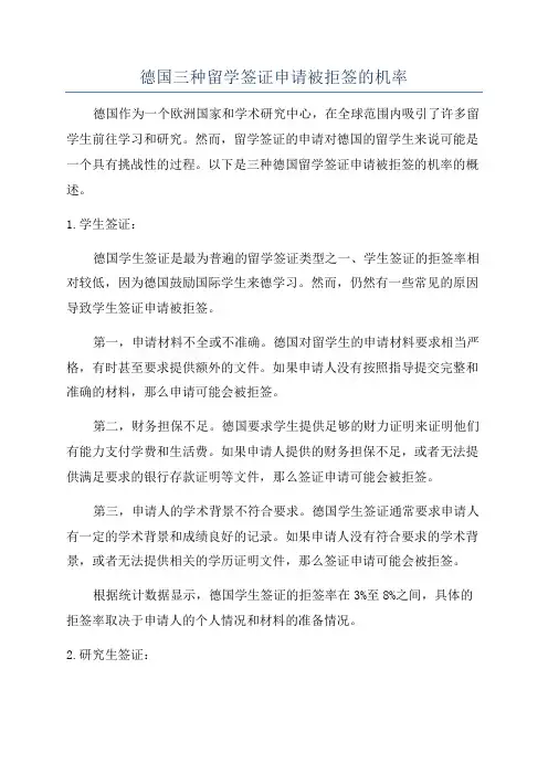 德国三种留学签证申请被拒签的机率