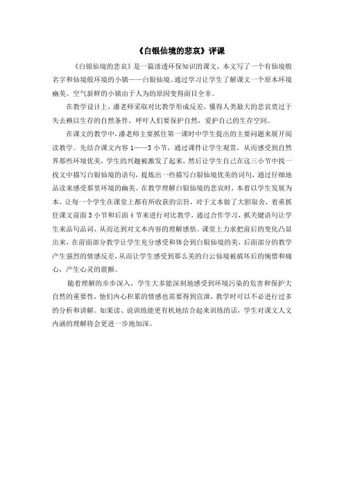 白银仙境的悲哀(评课 )