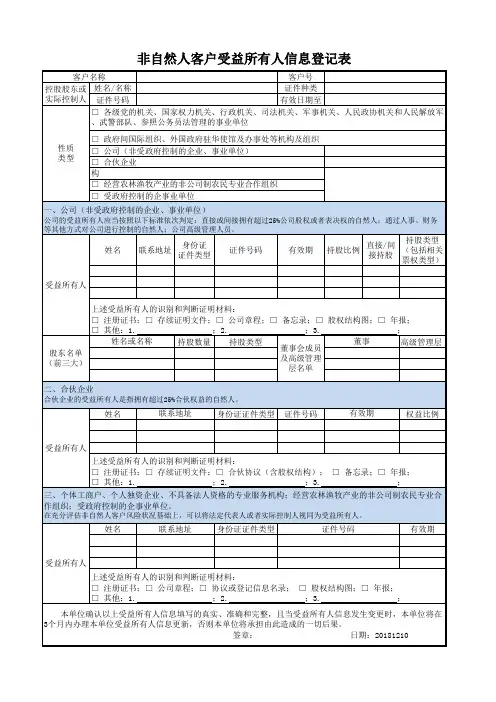非自然人客户受益所有人信息登记表