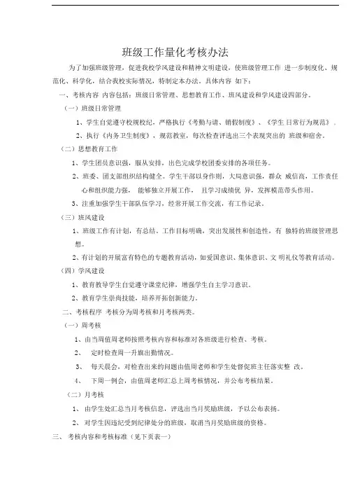 班级管理工作量化考核办法