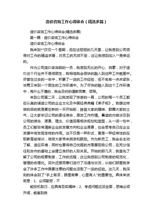 造价咨询工作心得体会（精选多篇）