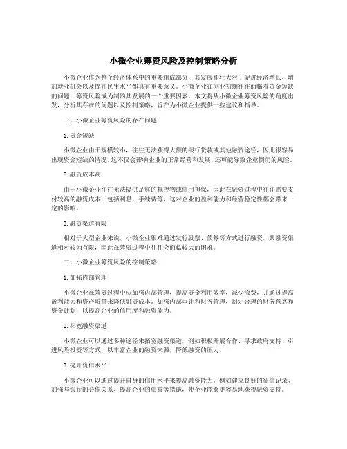 小微企业筹资风险及控制策略分析