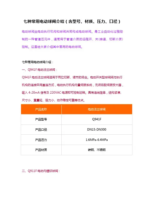 七种常用电动球阀介绍(含型号、材质、压力、口径)