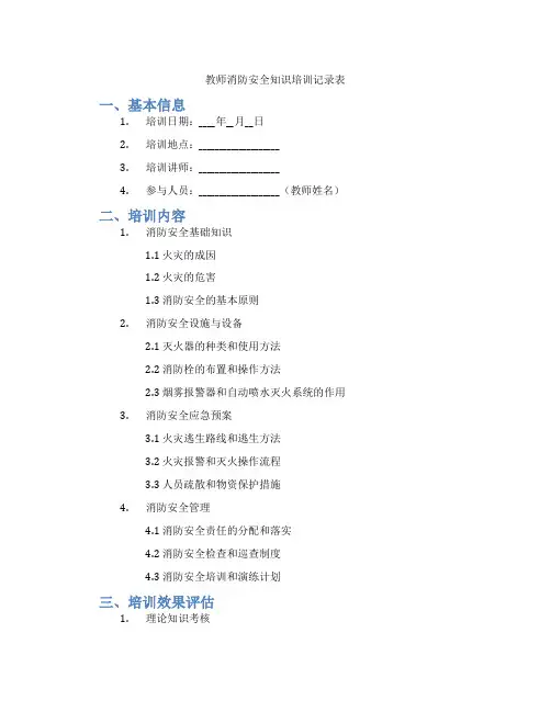 教师消防安全知识培训记录表