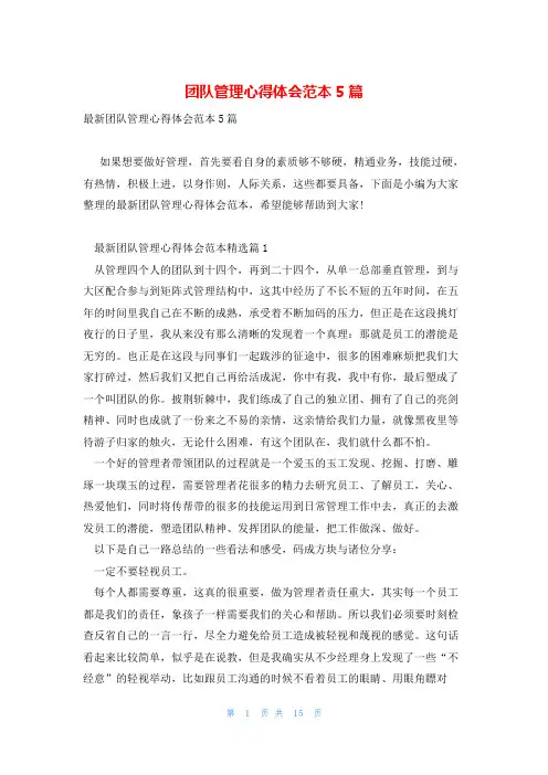 团队管理心得体会范本5篇