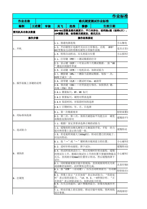 维氏硬度测试作业标准