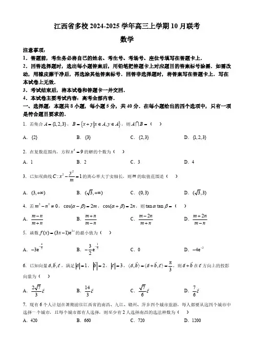 江西省多校2024-2025学年高三上学期10月联考数学试题(含解析)