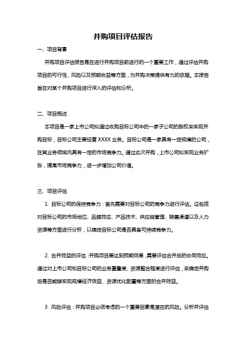 并购项目评估报告
