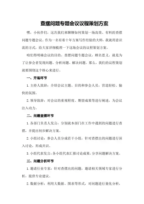 查摆问题专题会议议程策划方案
